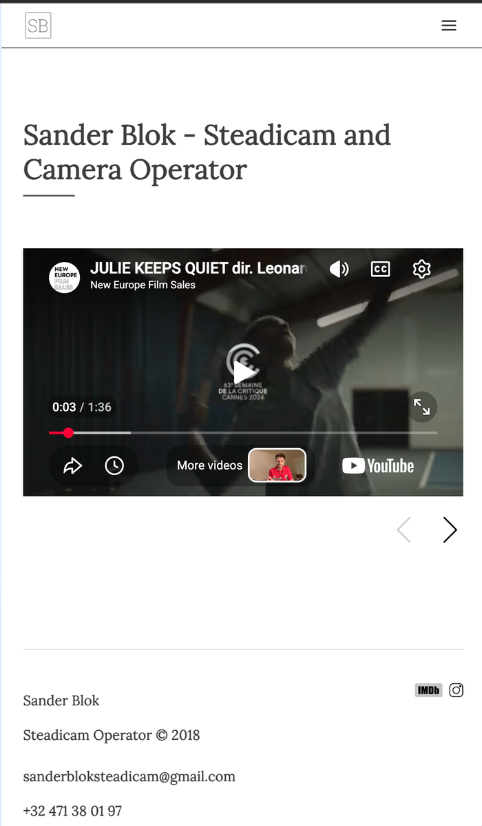 Sander Blok Steadicam Operator on mobile