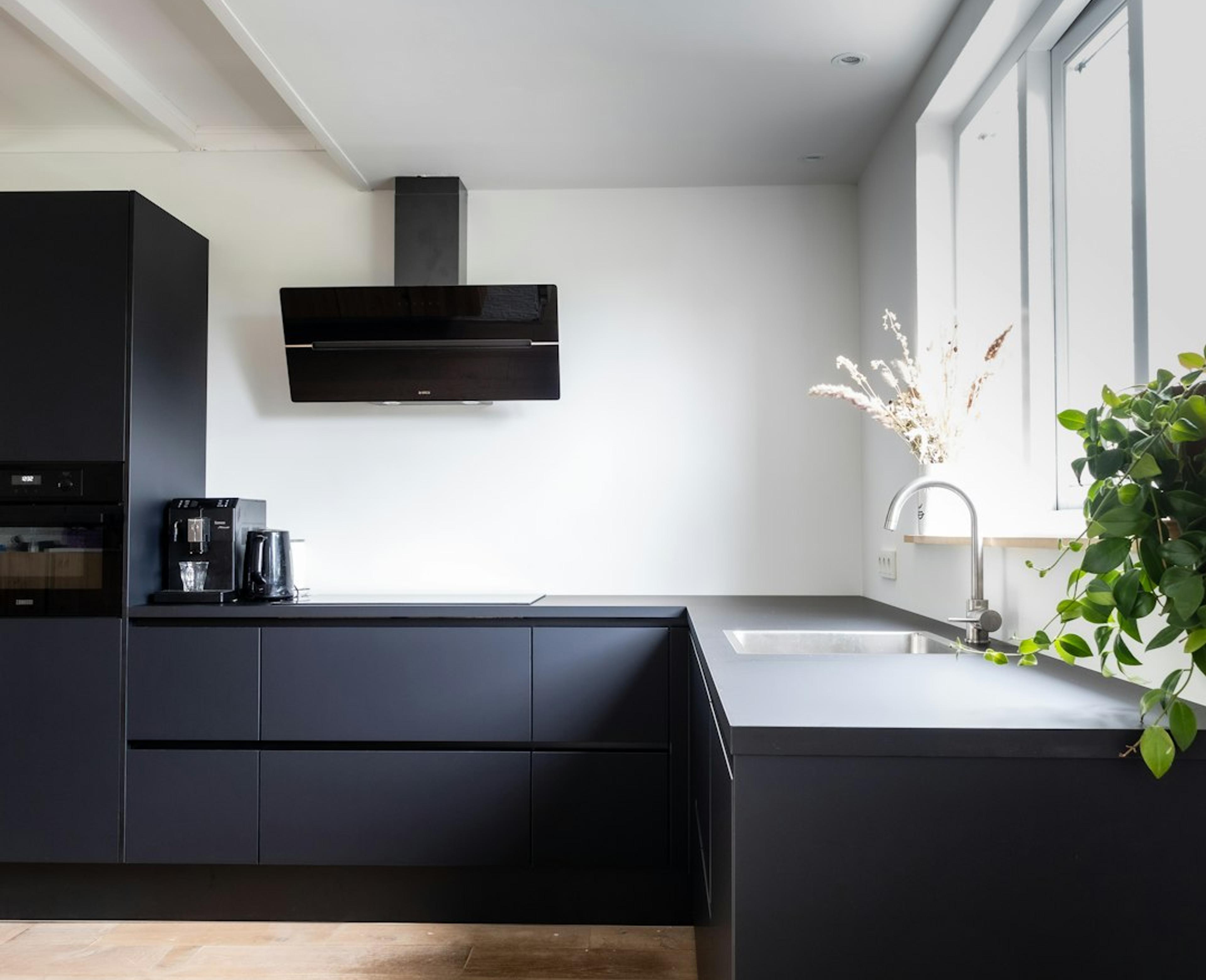 Matte black minimalist kitchen