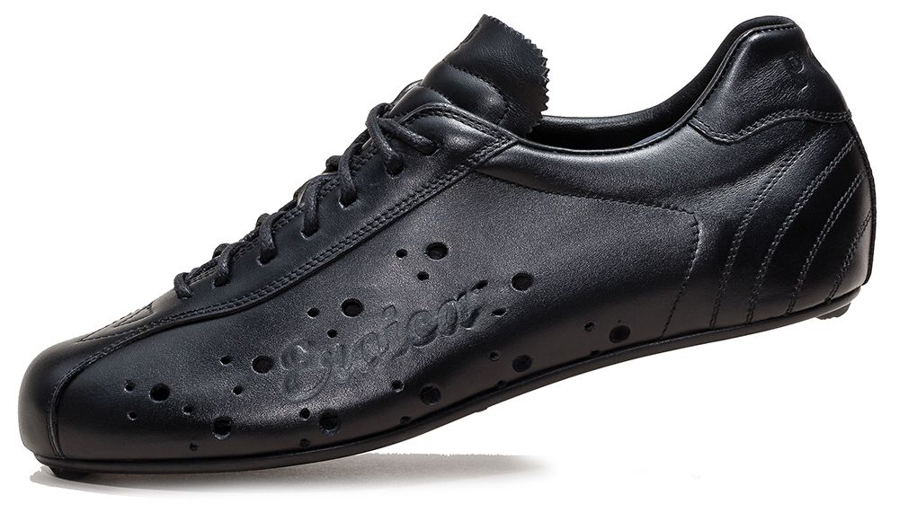Black all leather cycling shoes retro classic L'Eroica 