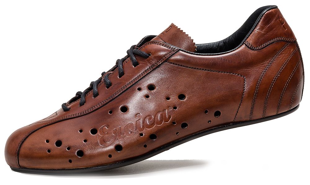 Brown all leather cycling shoes retro classic L'Eroica 