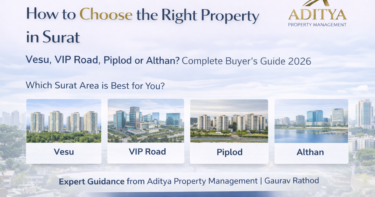 How to Choose the Right Property in Surat — Vesu, VIP Road, Piplod or Althan? Complete Buyer’s Guide 2026