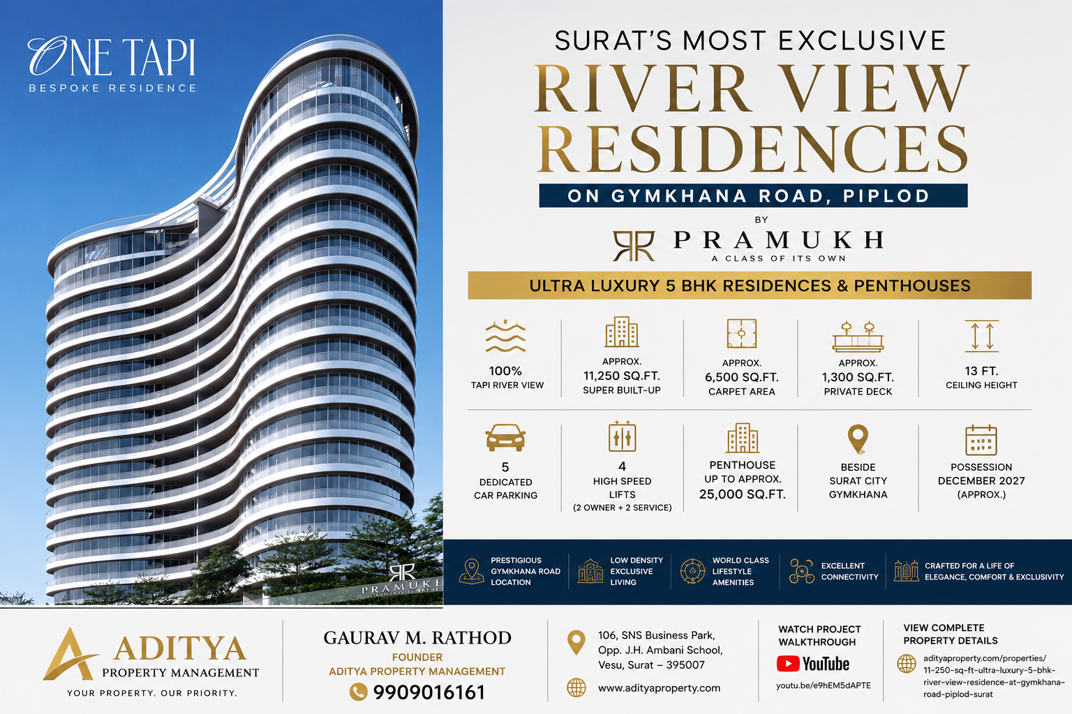 One Tapi by Pramukh Group – Surat's Most Exclusive Ultra Luxury River View Residences on Gymkhana Road, Piplod