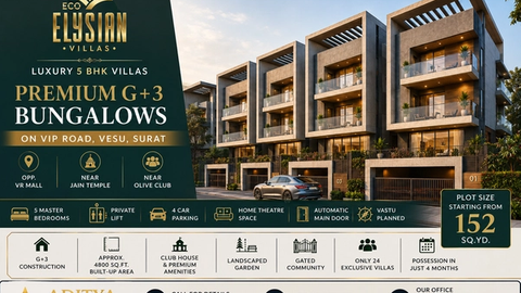 Luxury 5 BHK Villas on VIP Road, Vesu, Surat | Exclusive G+3 Bungalows Near VR Mall
