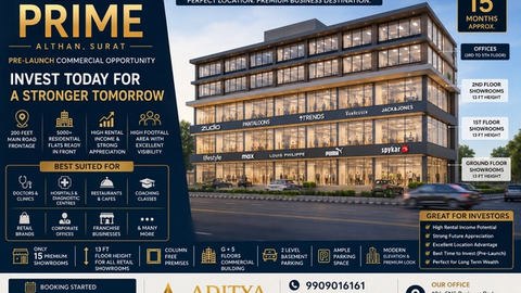Eco Prime Althan, Surat – Premium Showrooms & Office Spaces on 200 Ft Main Road | High Growth Commercial Investment