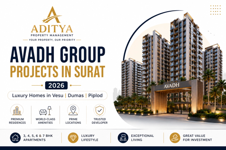 Avadh Group Projects in Surat 2026 – Luxury Flats in Vesu, Dumas, Piplod & VIP Road