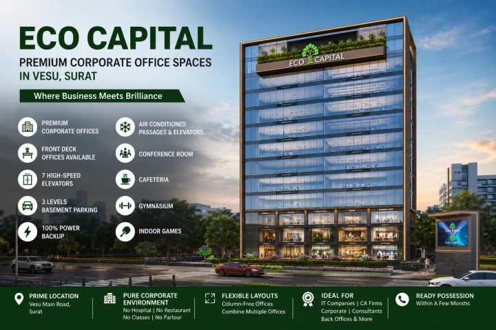 Eco Capital – Premium Corporate Office Spaces in Vesu, Surat | Complete Investment Guide (2026)