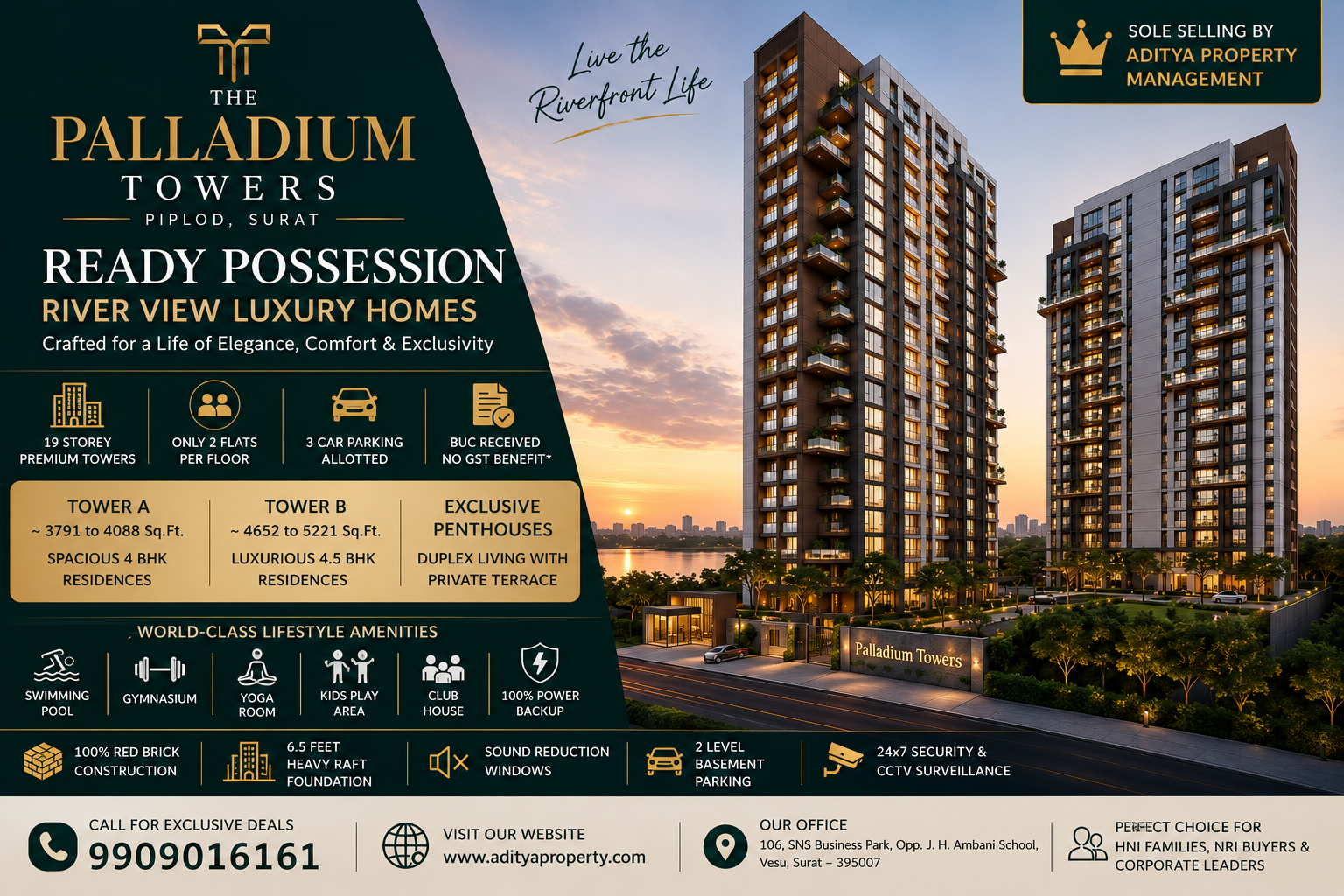 The Palladium Towers Piplod – Ready Possession River View Luxury Homes in Surat