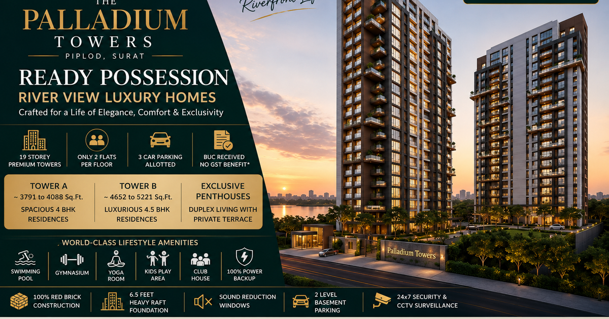 The Palladium Towers Piplod – Ready Possession River View Luxury Homes in Surat