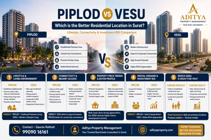 Piplod vs Vesu — Which is the Better Residential Location in Surat? Lifestyle, Connectivity & Investment ROI Comparison