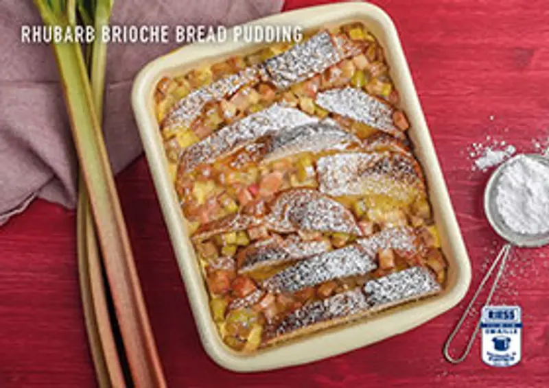 Rhubarb brioche bread pudding