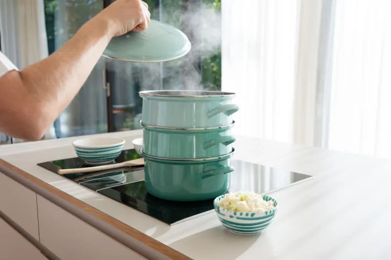 Steamer 4-piece set in the colour Nature Green Mix