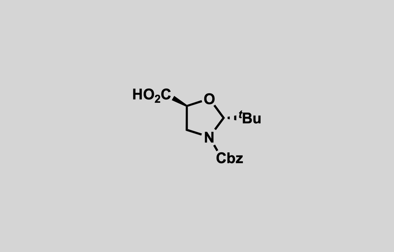 Structure of (2R,5S)-3-((benzyloxy)carbonyl)-2-(tert-butyl)oxazolidine-5-carboxylic acid