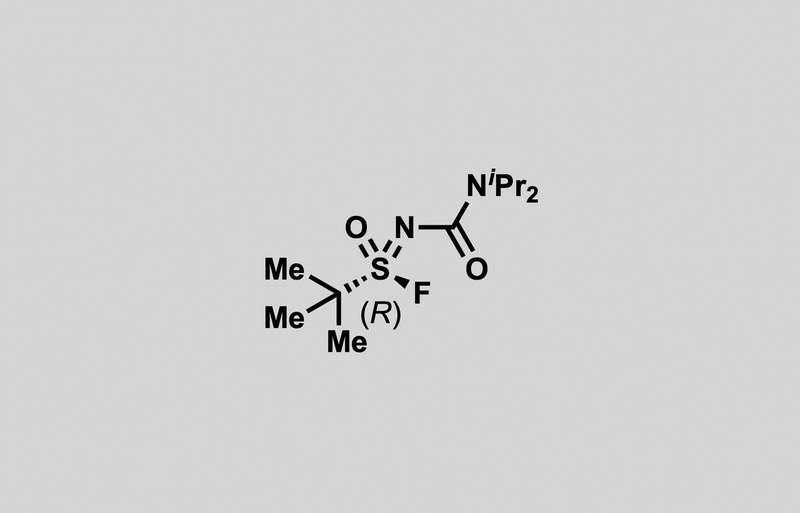 Structure of (R)-N-(diisopropylcarbamoyl)-2-methylpropane-2-sulfonimidoyl fluoride