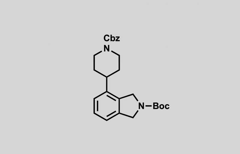 Structure of tert-butyl 4-(1-((benzyloxy)carbonyl)piperidin-4-yl)isoindoline-2-carboxylate