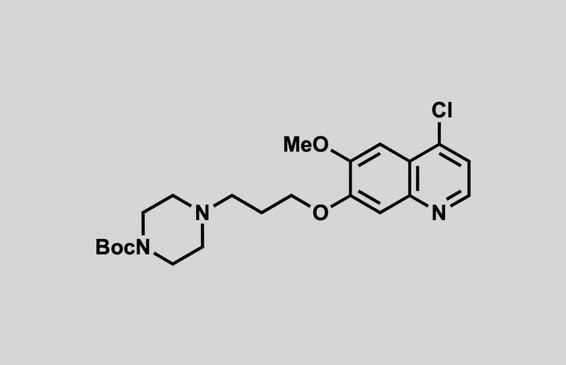 Structure of tert-butyl 4-(3-((4-chloro-6-methoxyquinolin-7-yl)oxy)propyl)piperazine-1-carboxylate