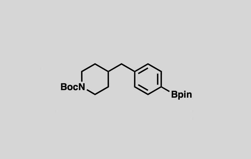 Structure of tert-butyl 4-(4-(4,4,5,5-tetramethyl-1,3,2-dioxaborolan-2-yl)benzyl)piperidine-1-carboxylate