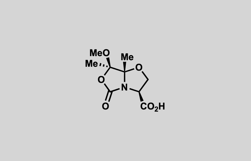 Structure of (3S,7R,7aS)-7-methoxy-7,7a-dimethyl-5-oxotetrahydro-5H-oxazolo[4,3-b]oxazole-3-carboxylic acid
