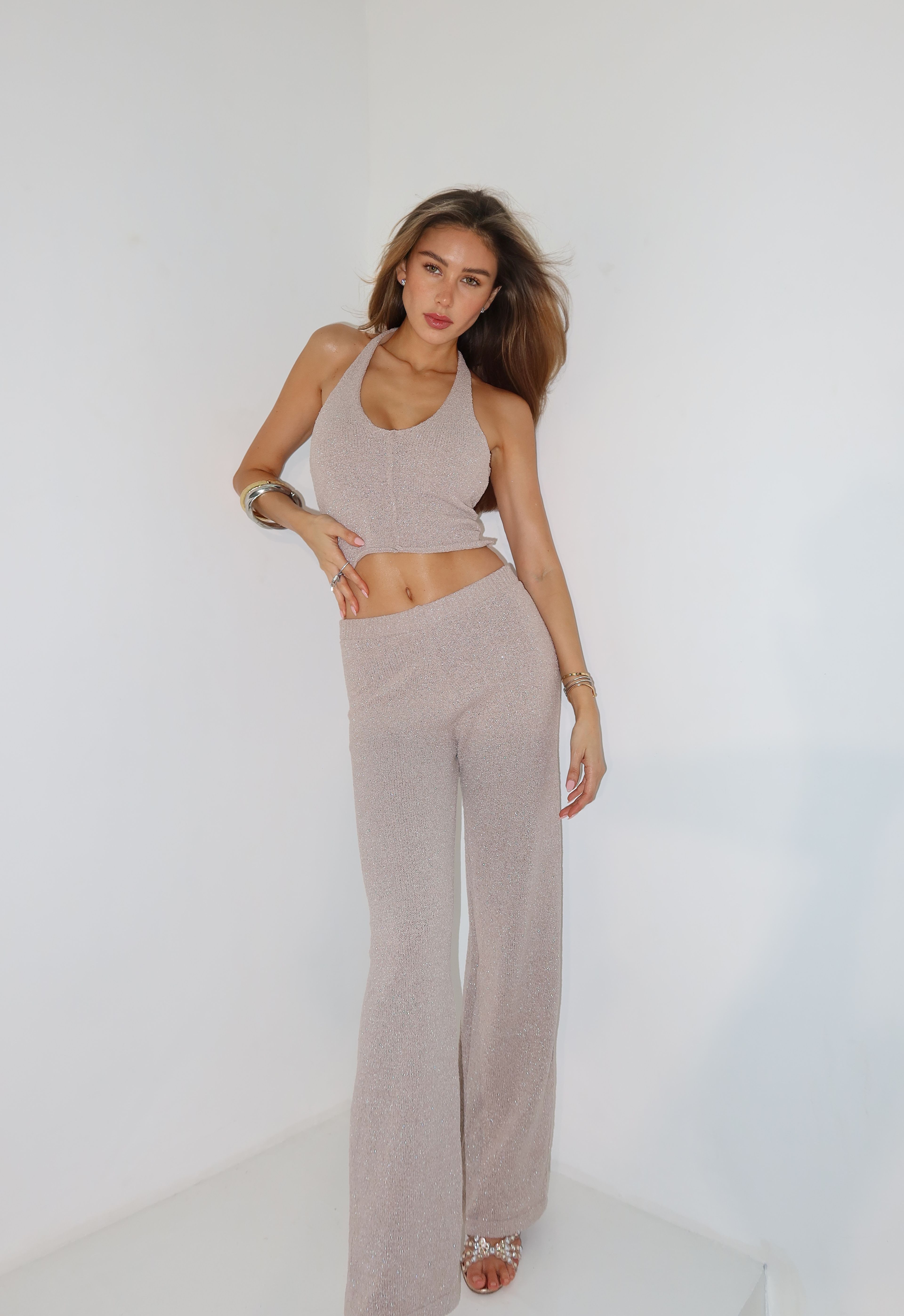 Silver knitted summer sets , el anhelo, beige, skin color, nude, shinny