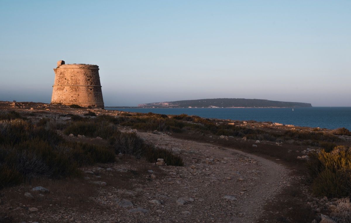Torre del cap de Barbaria, in the distance Far del cap de Barbaria