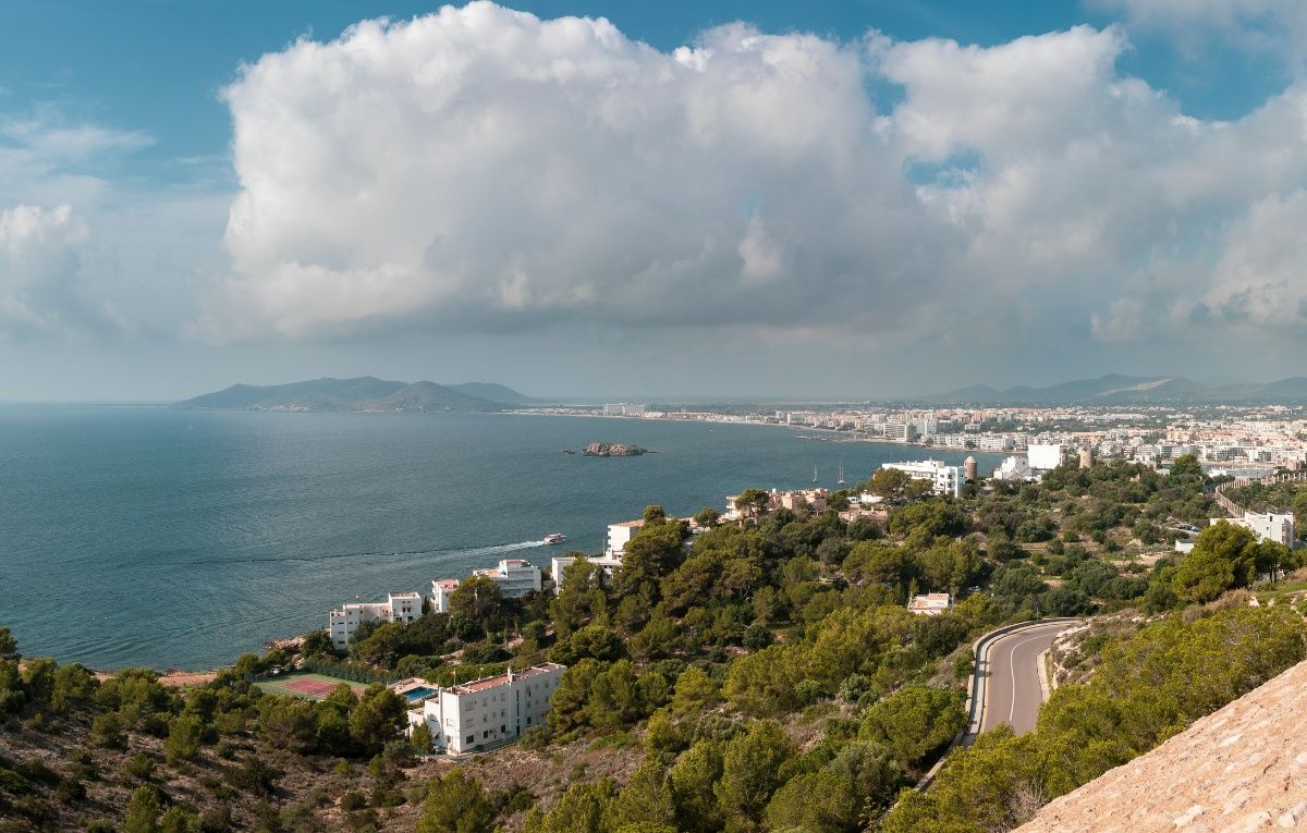 panoramic view from Ibiza Town over Platja d'en Bossa