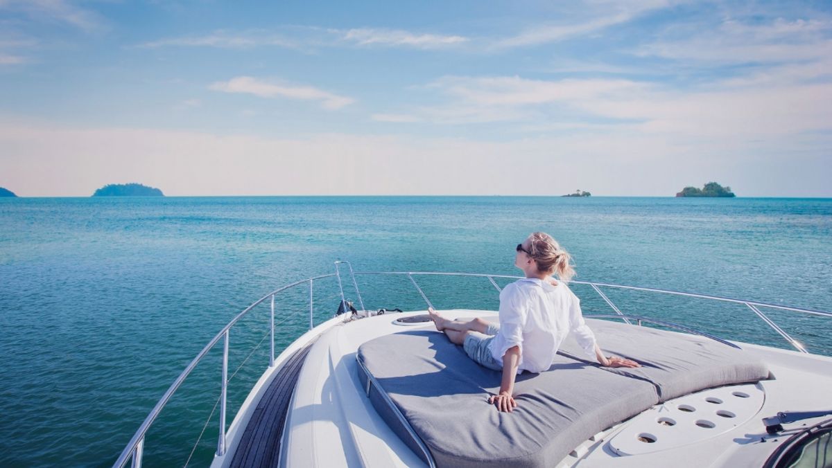 luxury yacht travel, woman enjoying cruise onboard