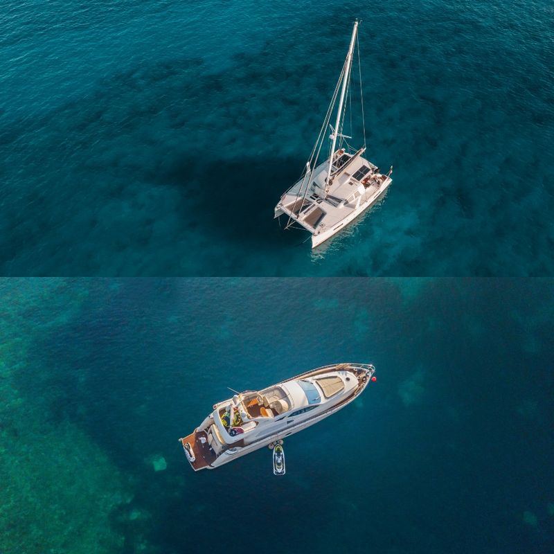 Catamaran & Motor Yacht, side by side
