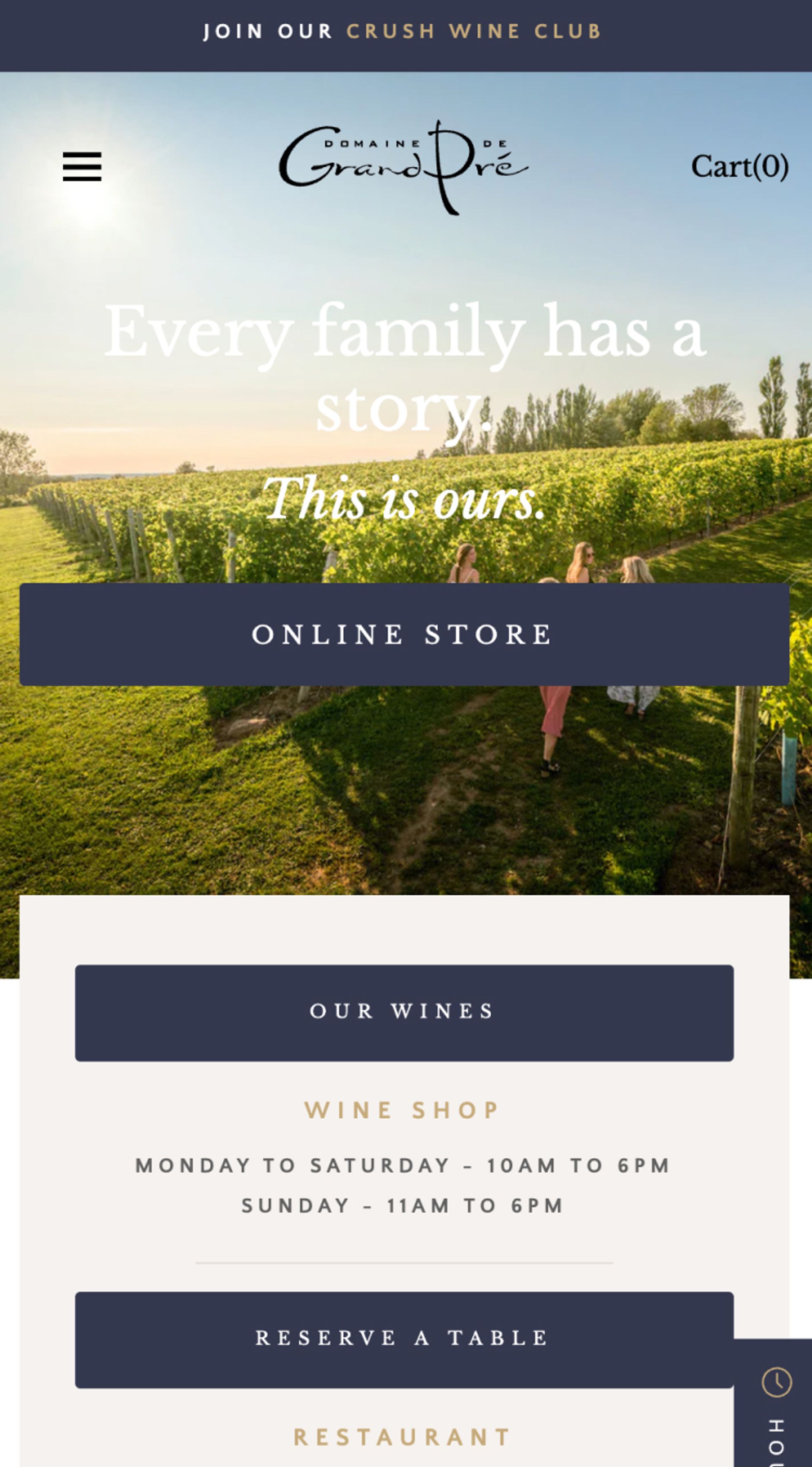 Mobile screenshot of Domaine de Grand Pré home page