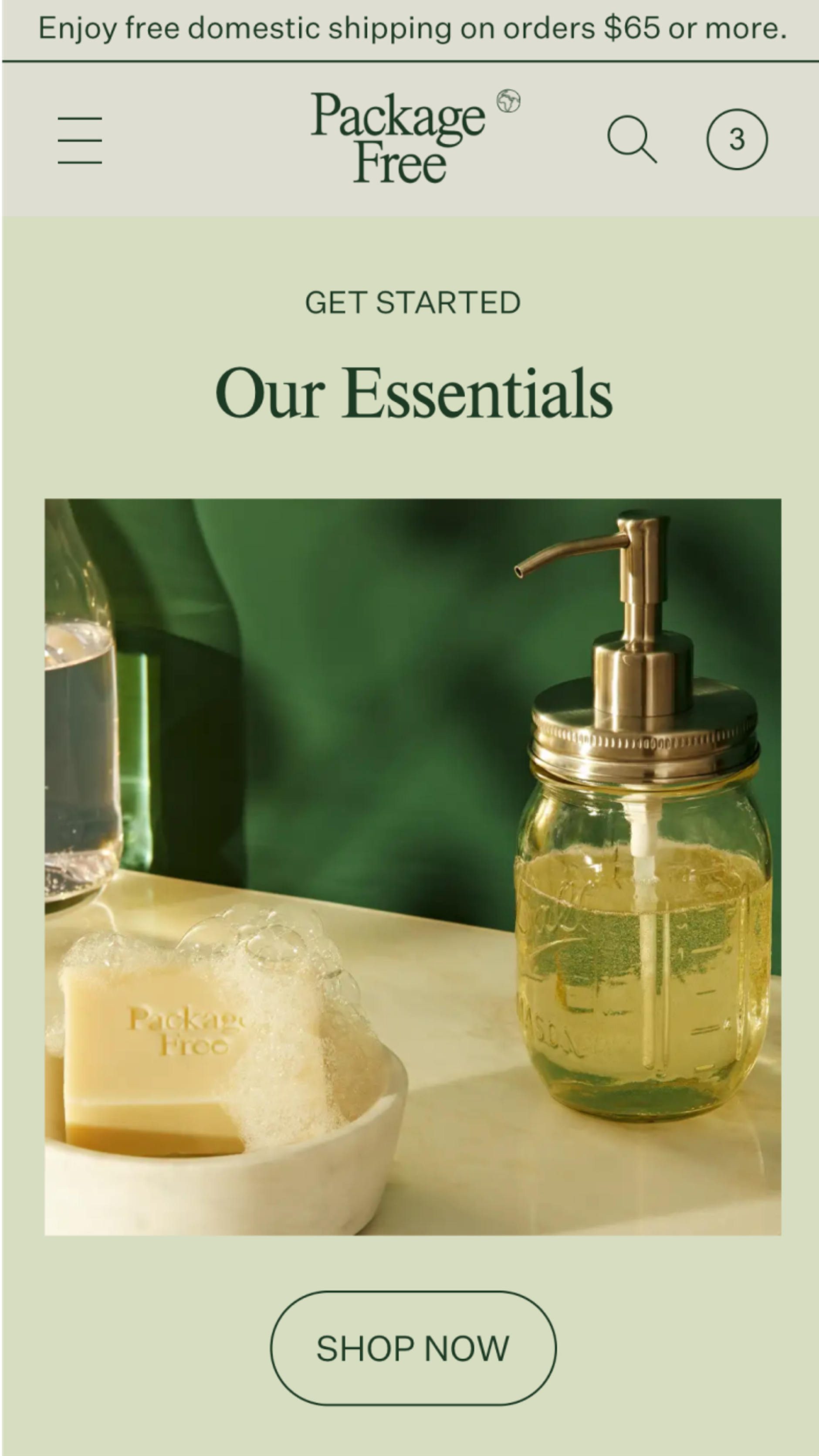 Mobile screenshot of Package Free's essentials collection