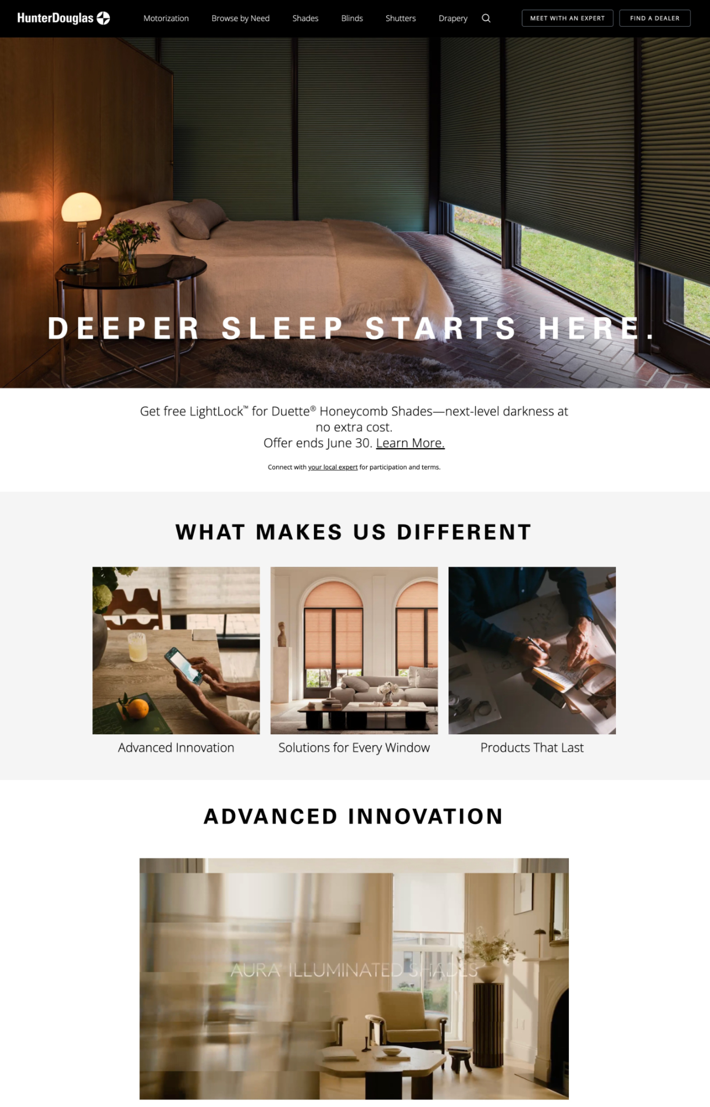 Hunter Douglas homepage screenshot