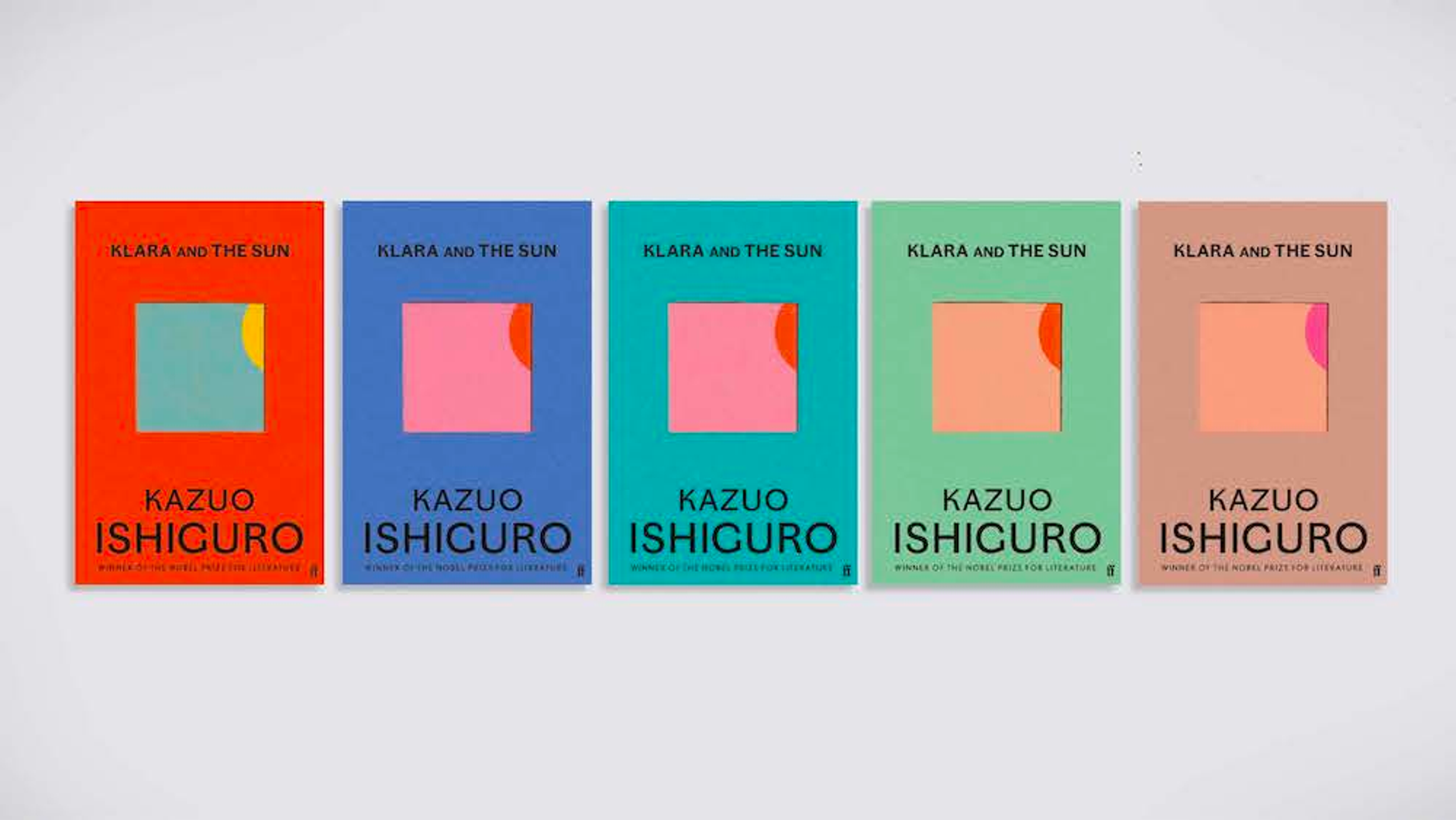Several colorful type specimens titled Kazuo Ishiguro