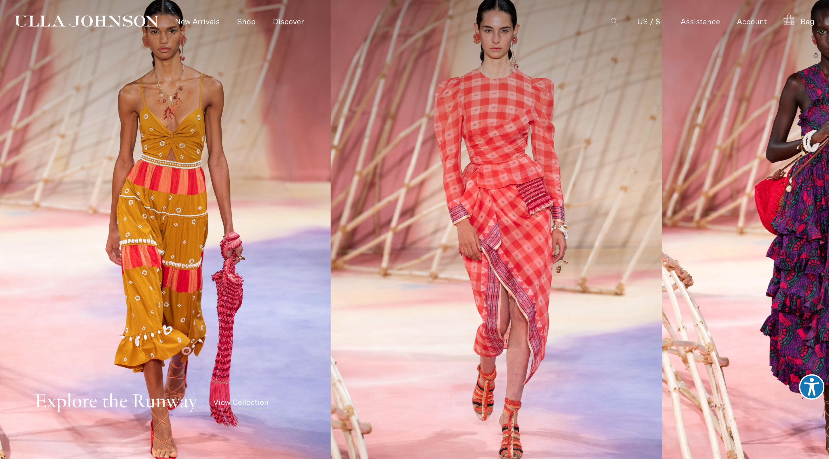 Desktop screenshot of Ulla Johnson's homepage hero