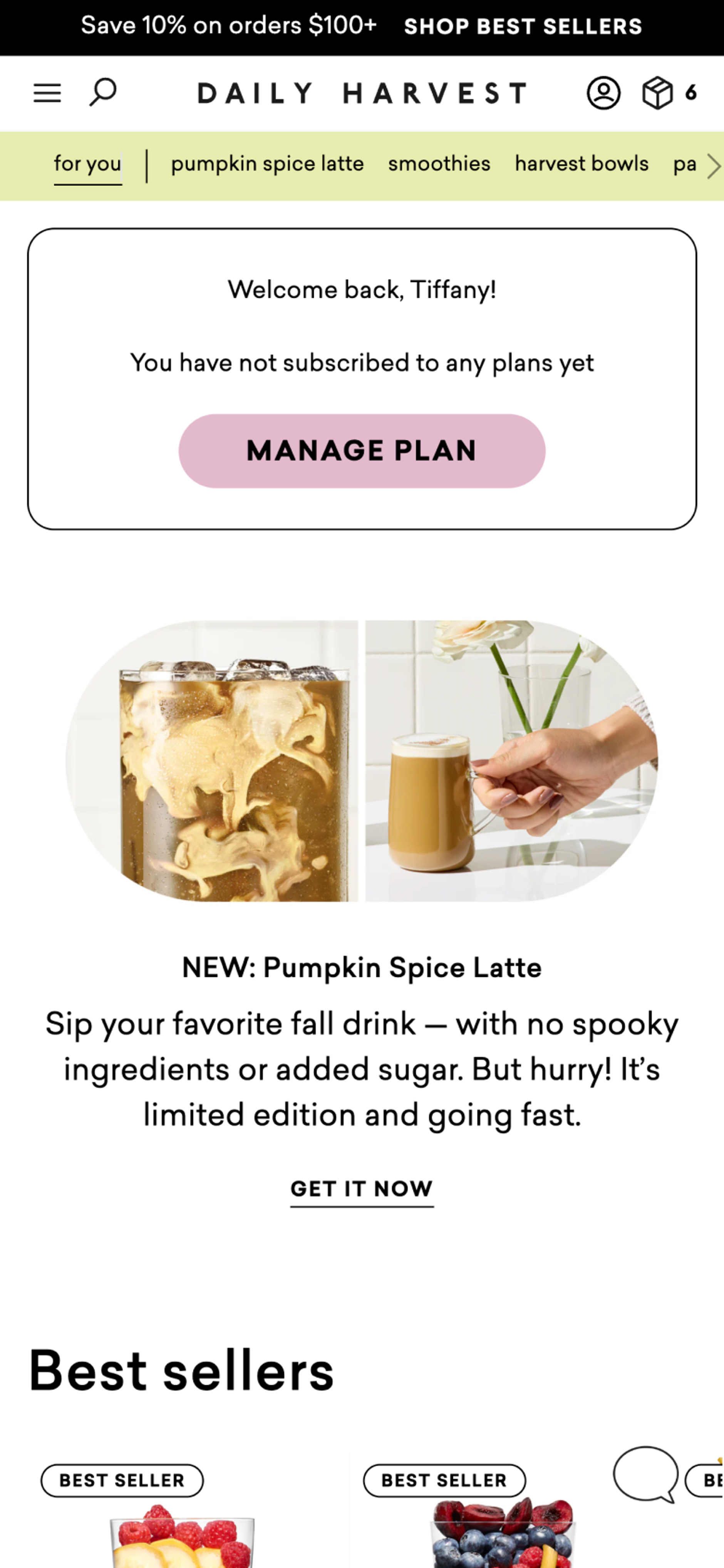 Daily Harvest homepage