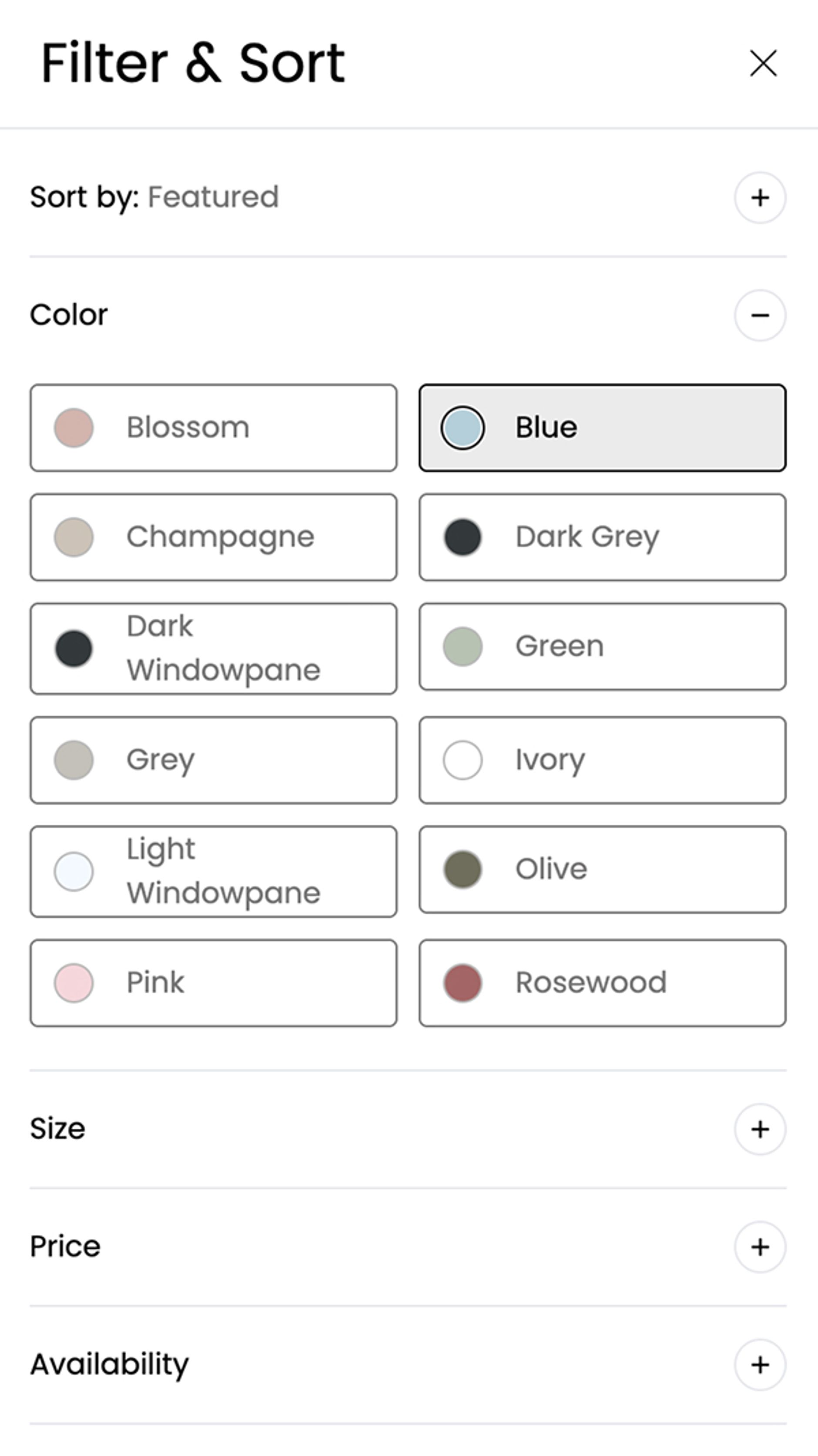 Screenshot of Hush Mobile Product Filters