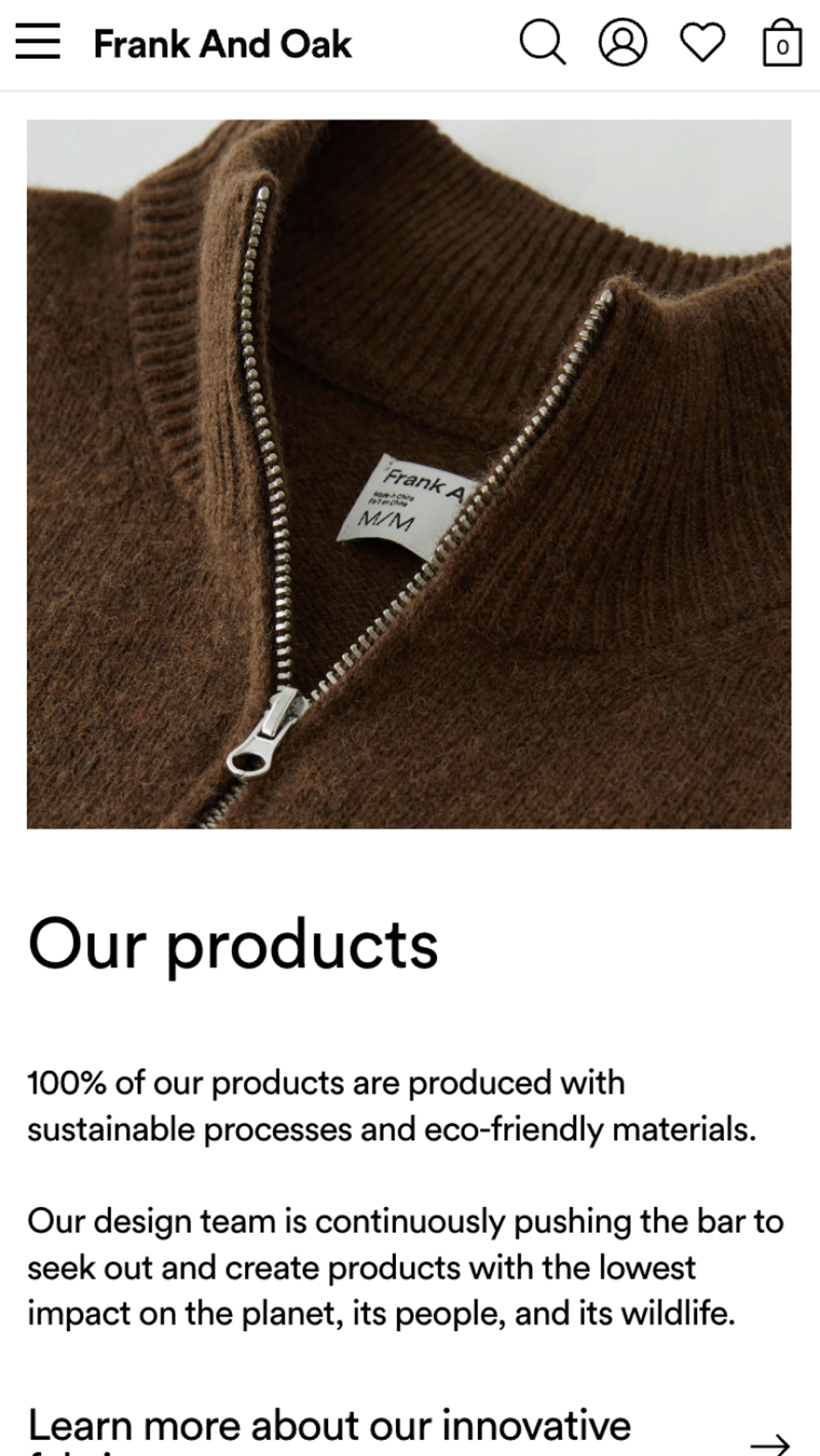 Design Philosophy page within Frank And Oak website