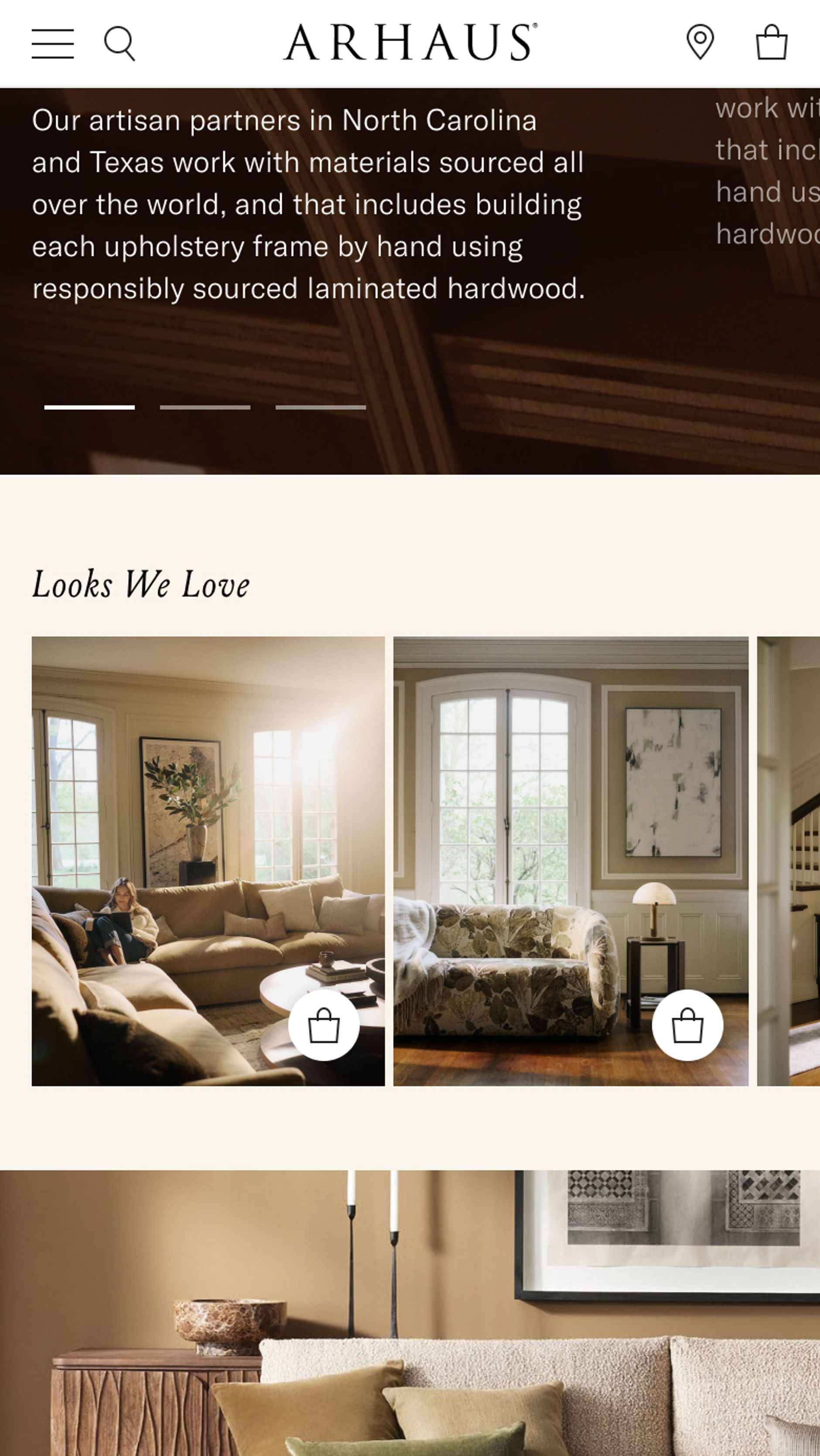 Mobile screenshot of Arhaus' About section