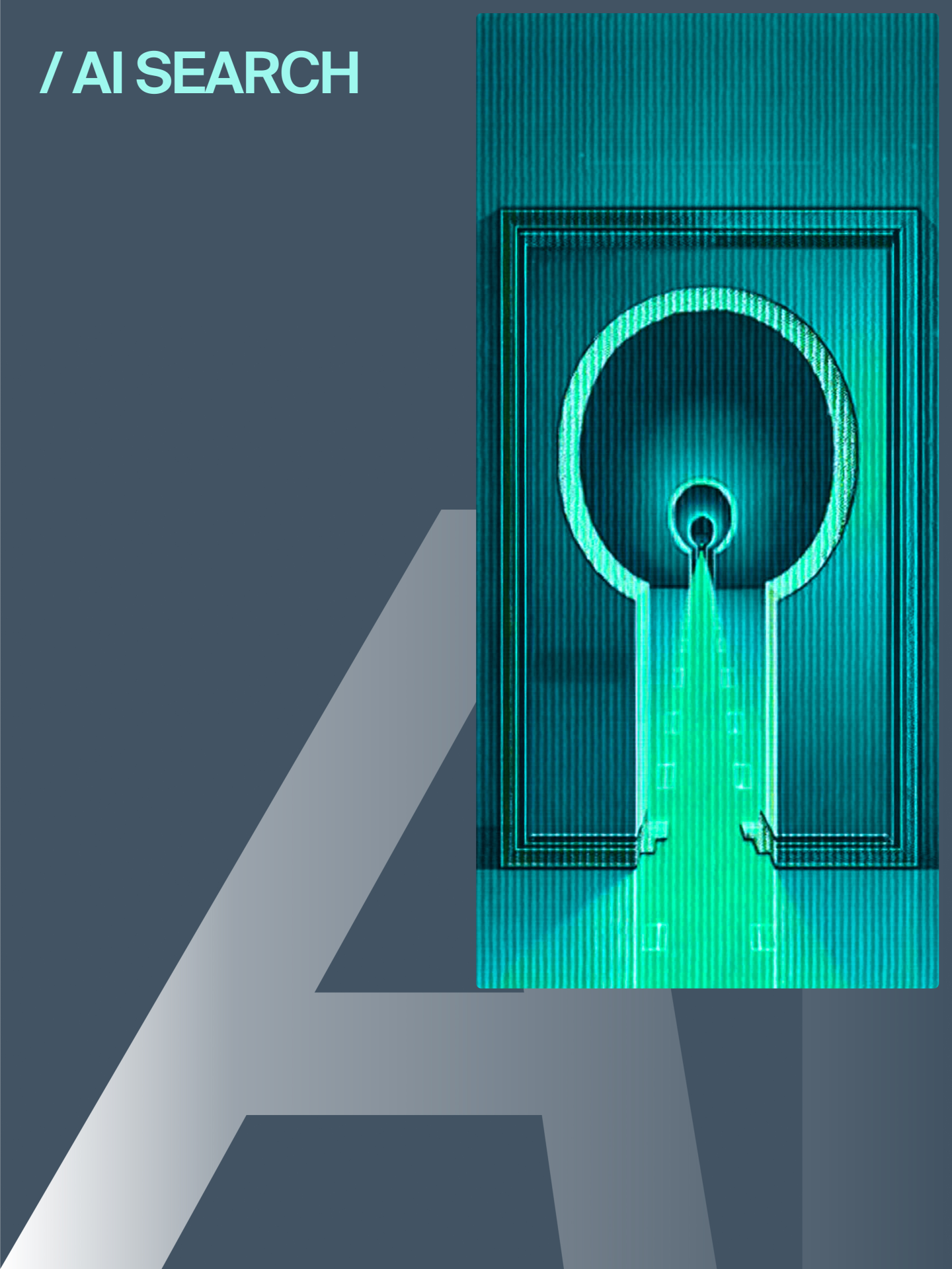 AI text on a grey, blue and green abstract background