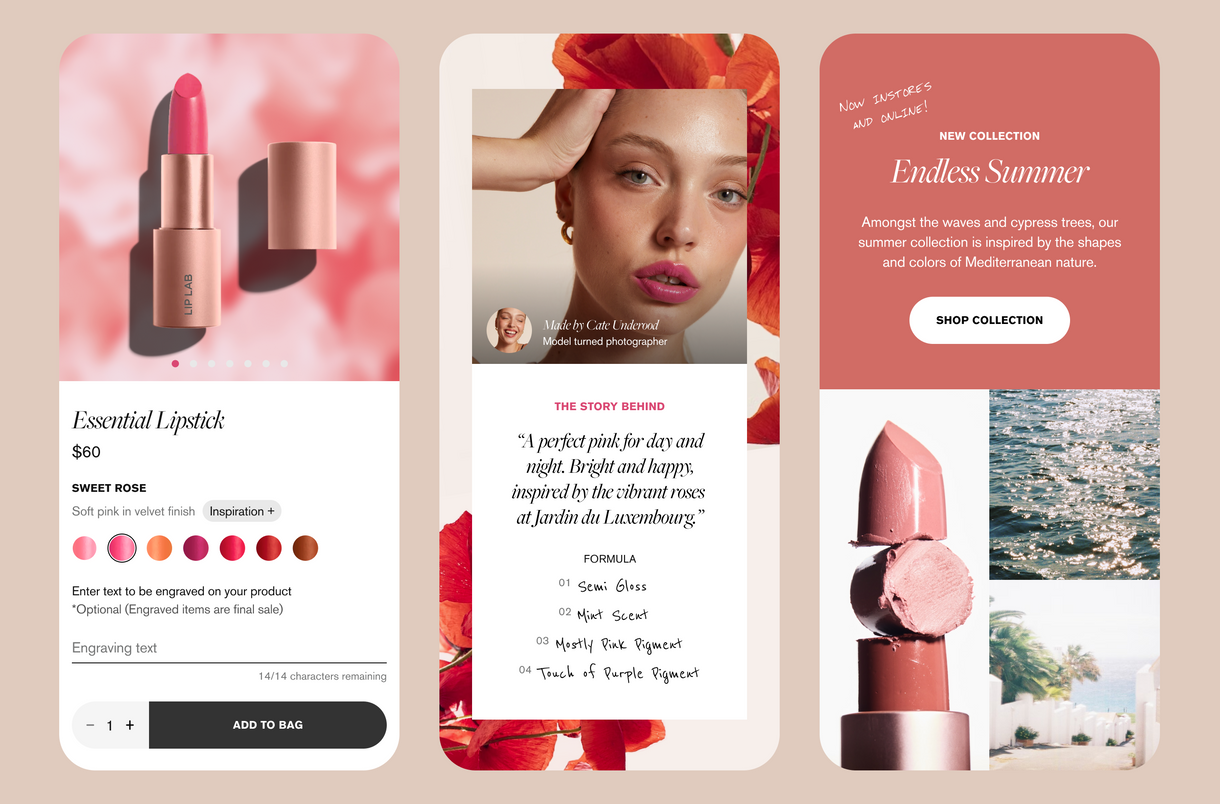 Scrolling screen capture showing different color products