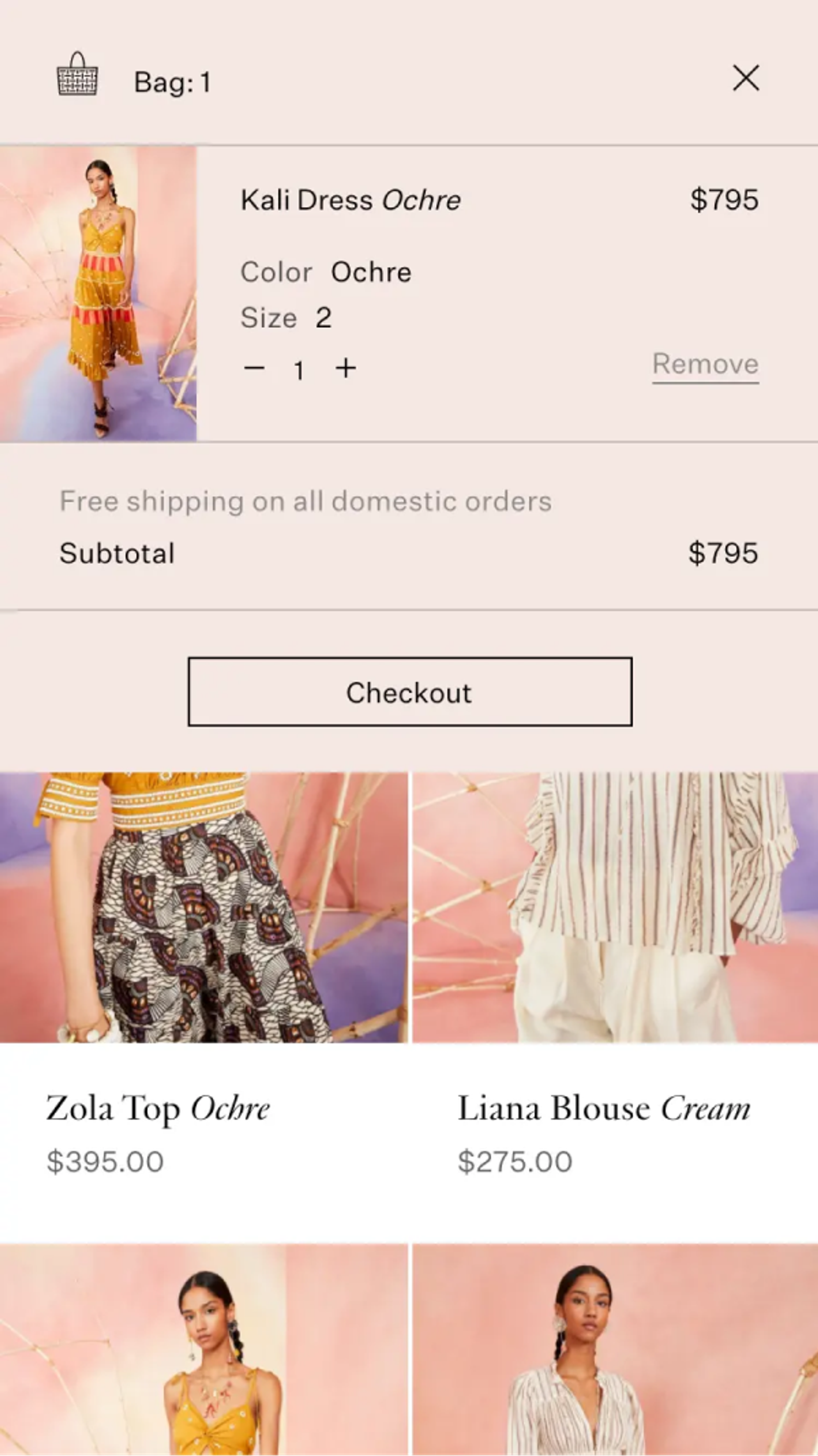Mobile screenshot of Ulla Johnson's shopping cart