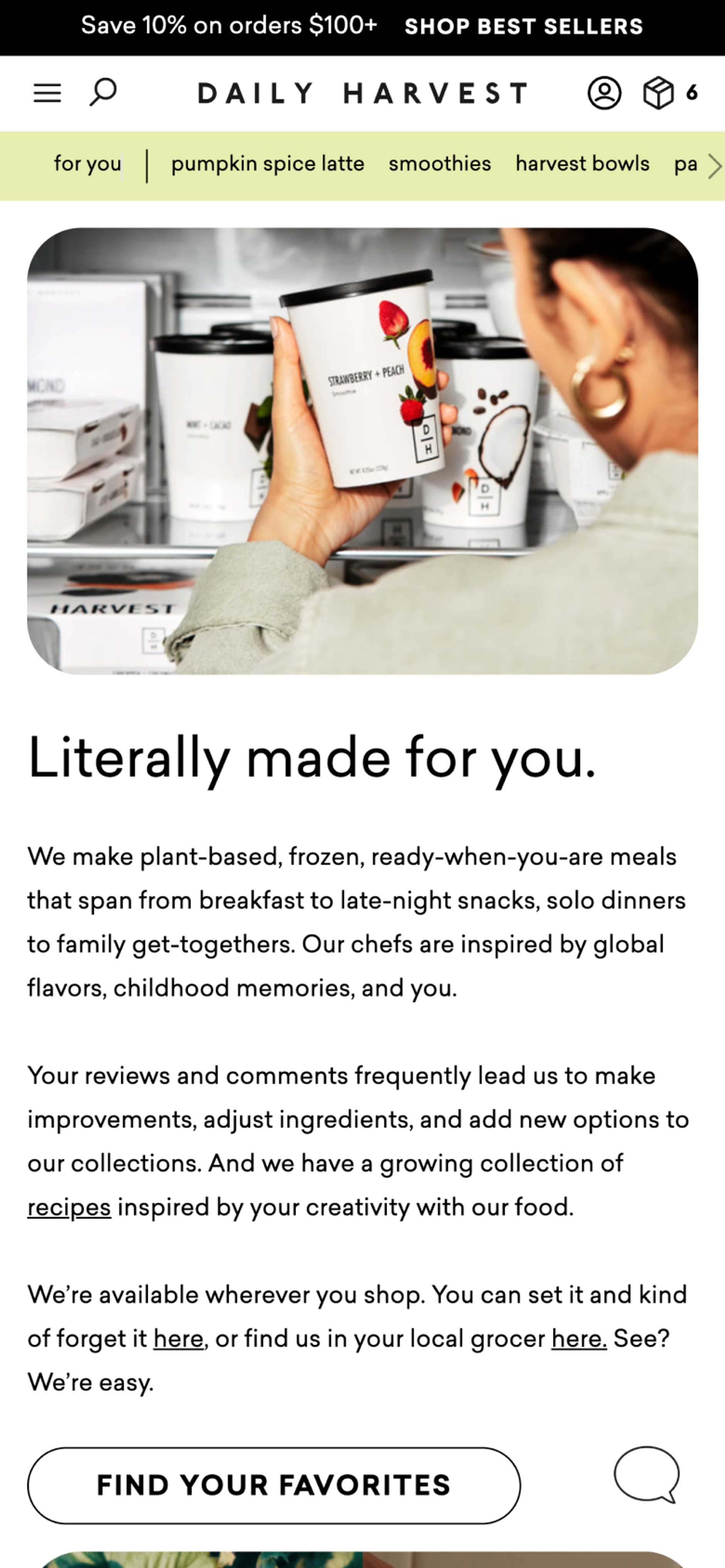 Daily Harvest 'About Us' page