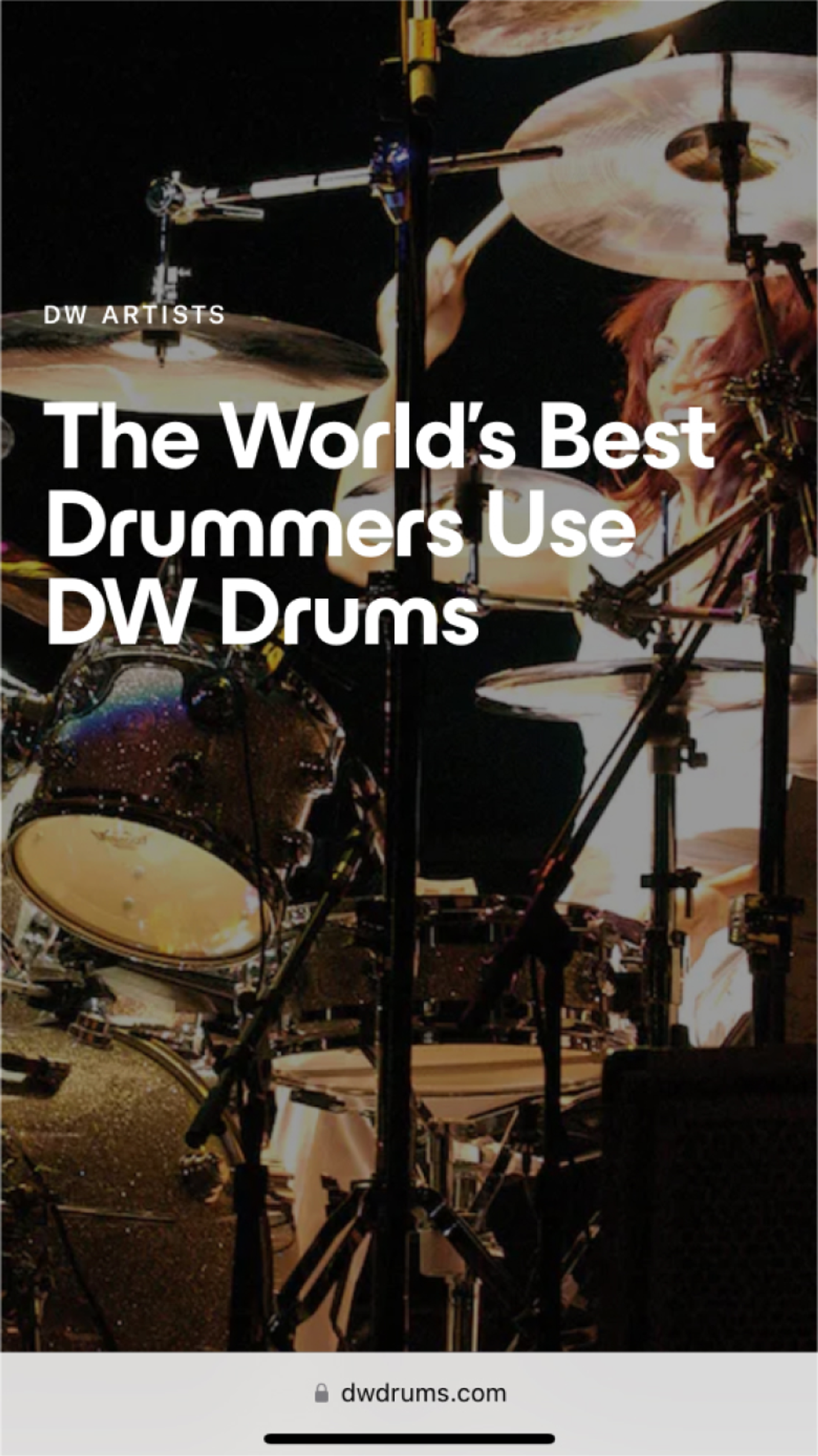 Mobile screenshot of DW Drums content hub