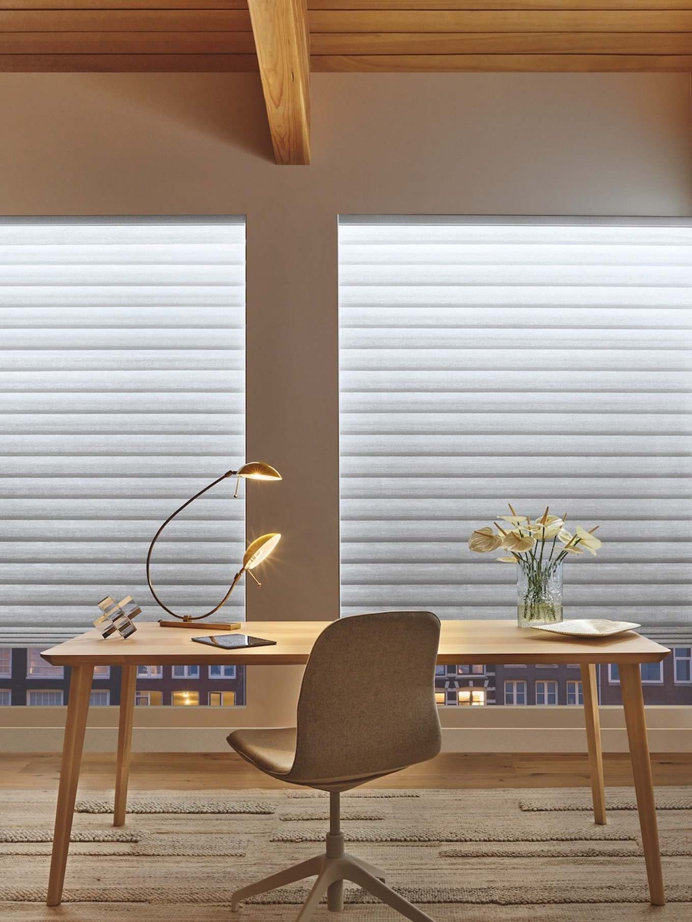 Working space with Hunter Douglas blinds