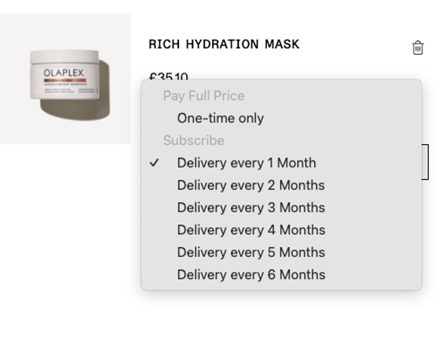 Olaplex Subscription Website Module allowing customers to adjust delivery frequency 