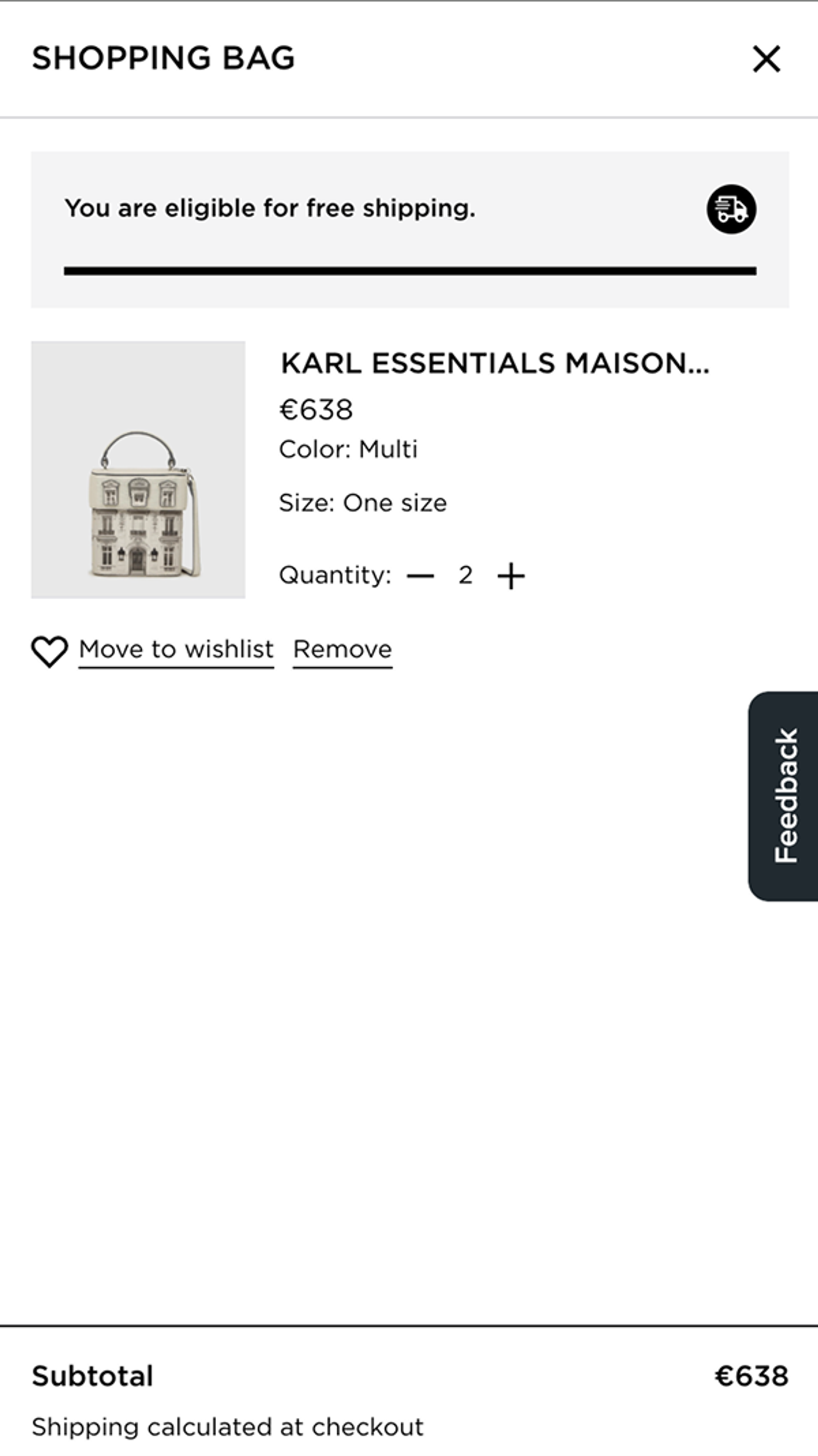 Karl L screenshot of shopping bag pop out