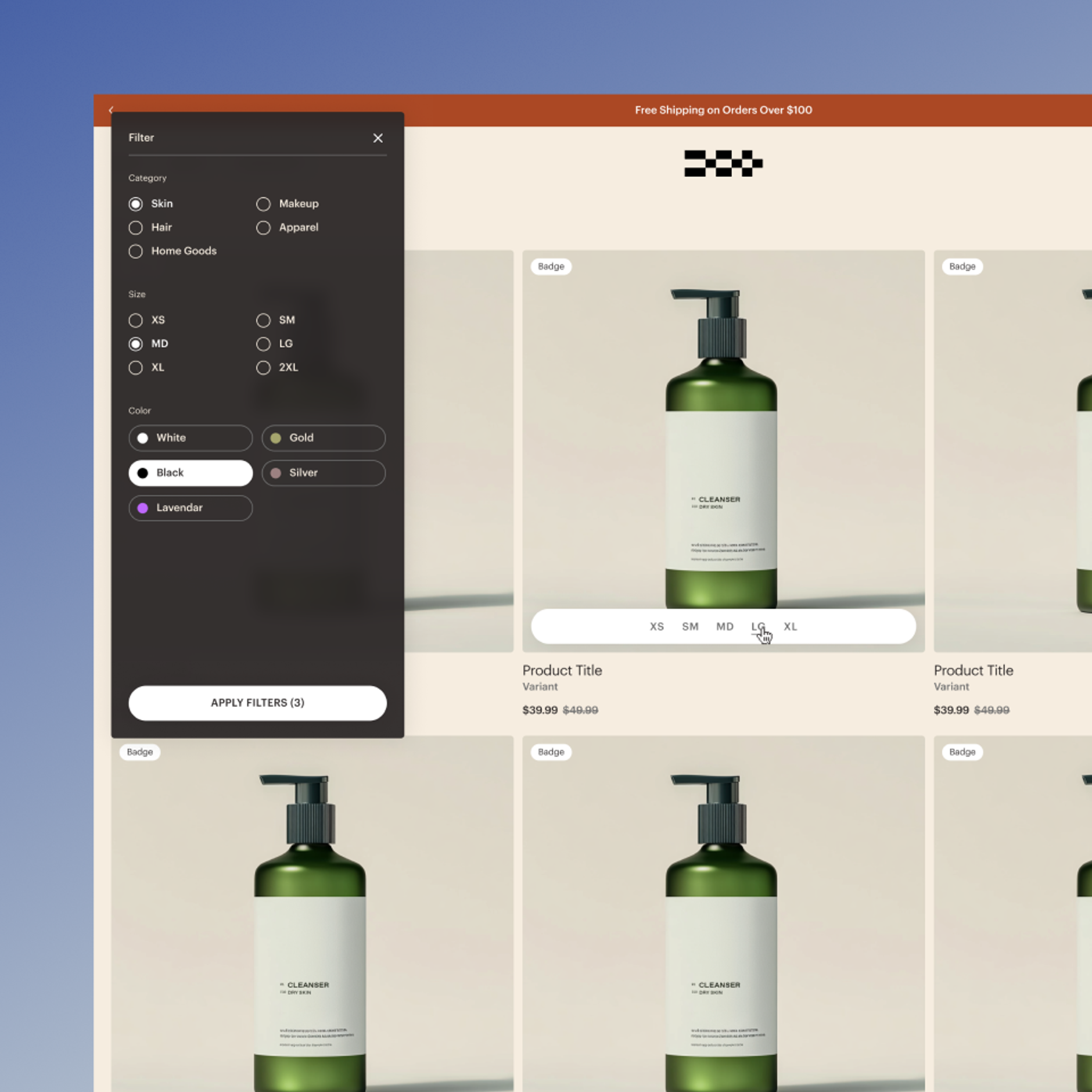 Screenshot of PLP filters