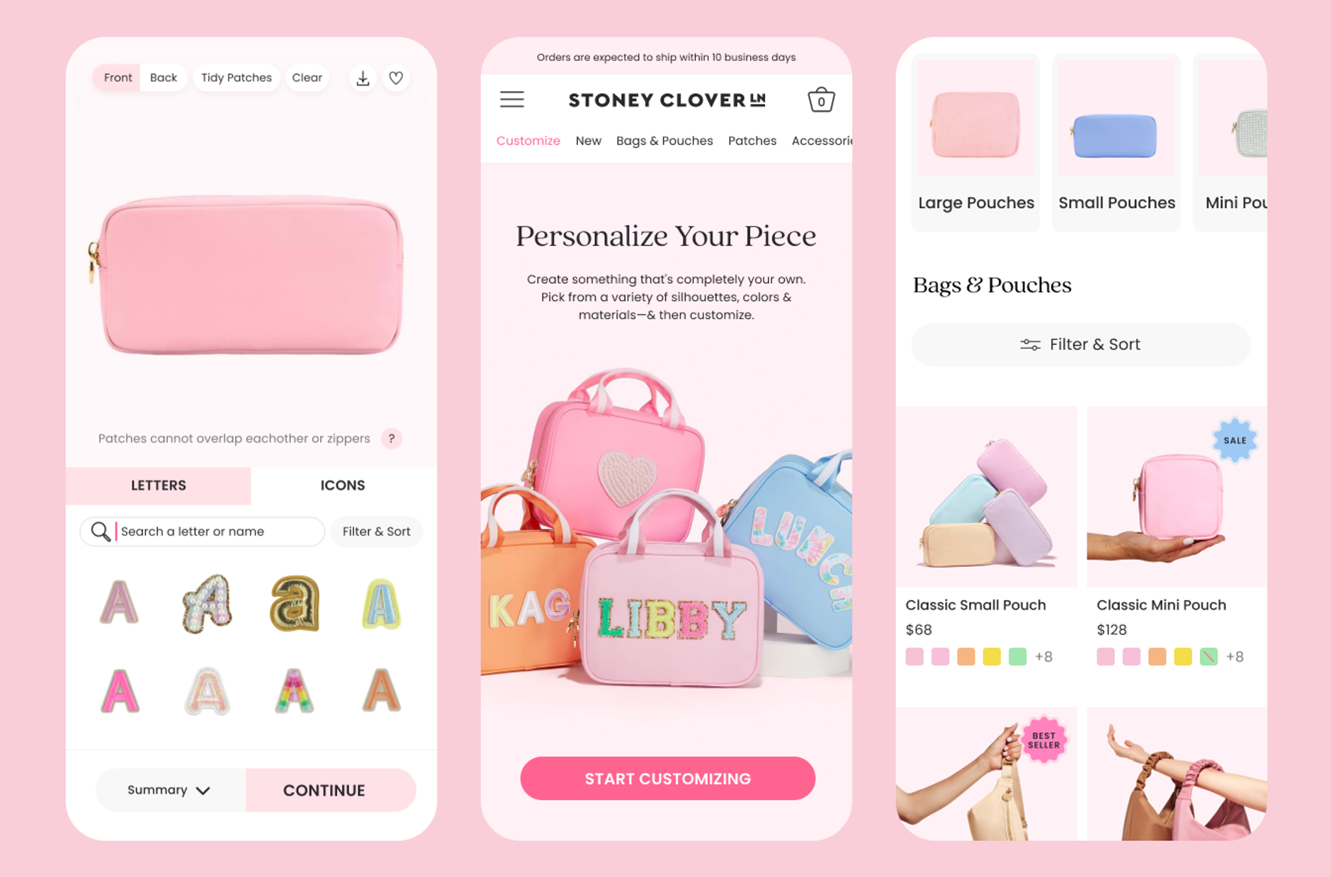 Mobile screens of the customizer