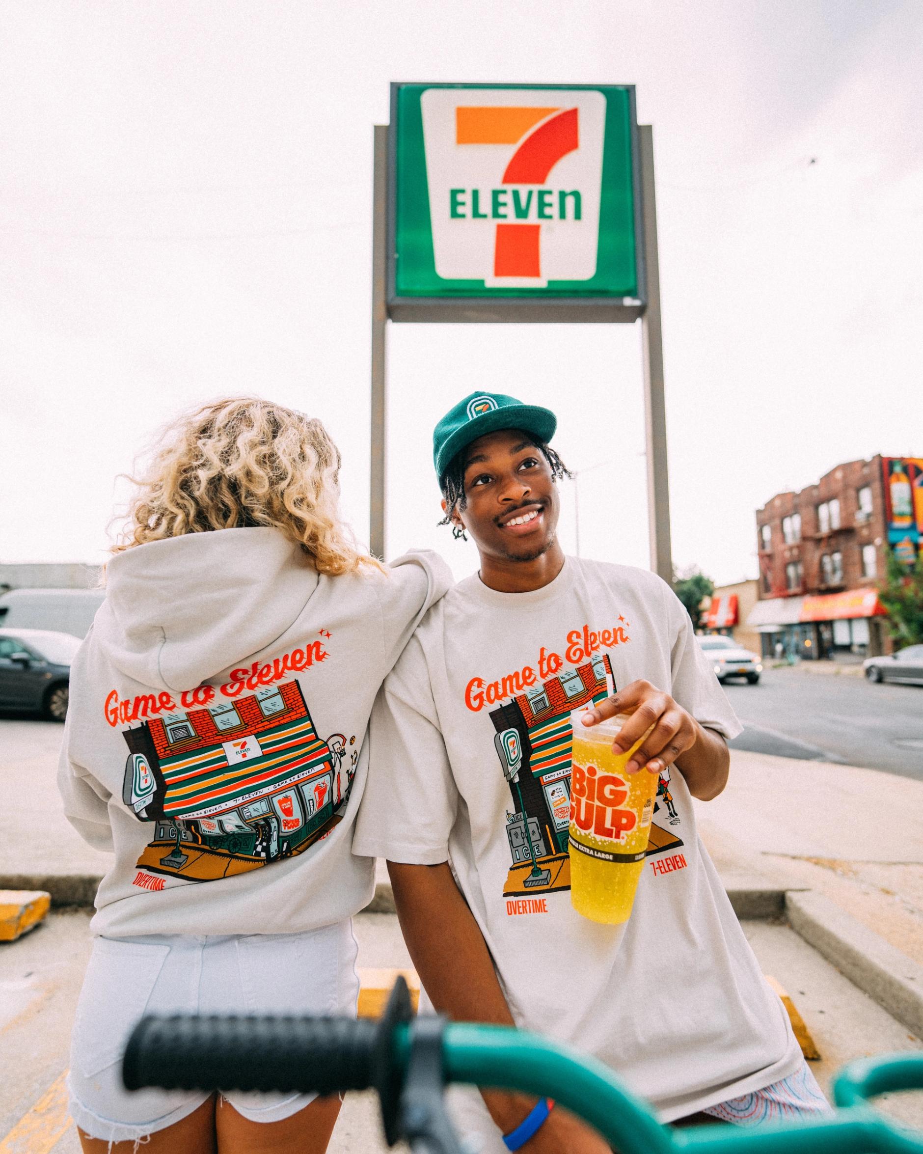 Teens in front of a 7-Eleven sign