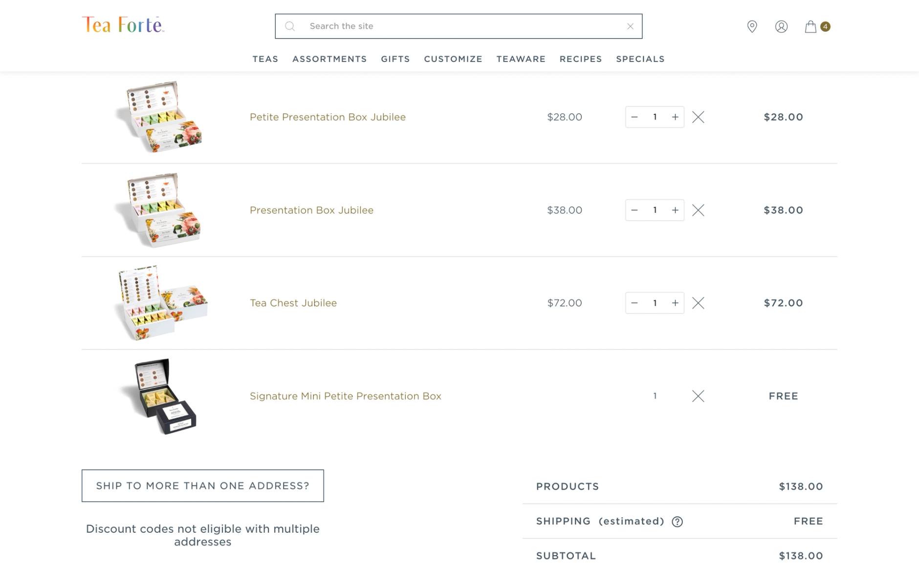 teaforte checkout screen with order total