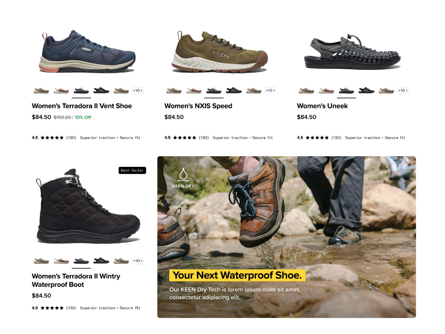 Keen product listing page