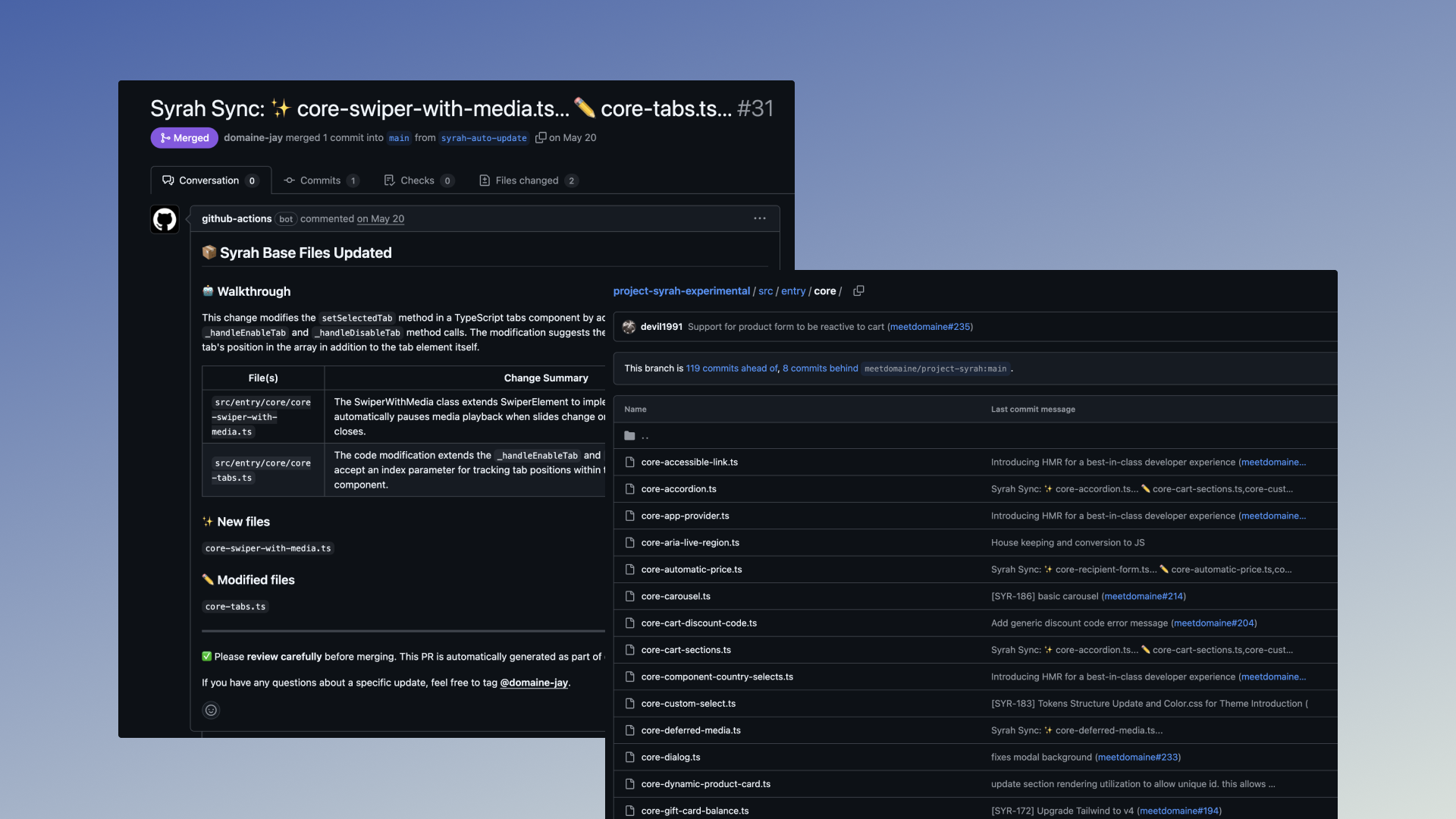 Github screenshots from the Foundation Sync plugin