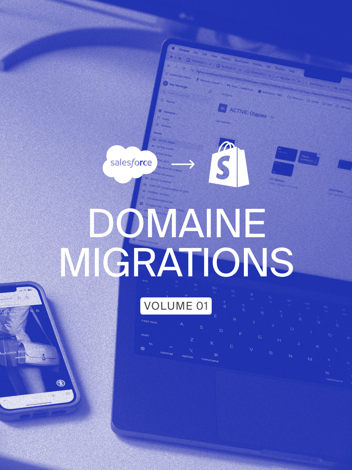 Graphic showing series title with background image of laptop and phone